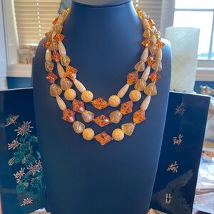 West Germany Gold and Orange Beaded Necklace